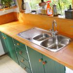 Beech worktop and hand painted units